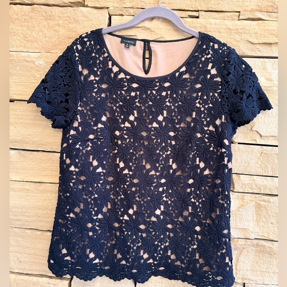 Talbots Tops - Elegant Black Cotton Lace Talbots Top with Nude Lining. Cap sleeves